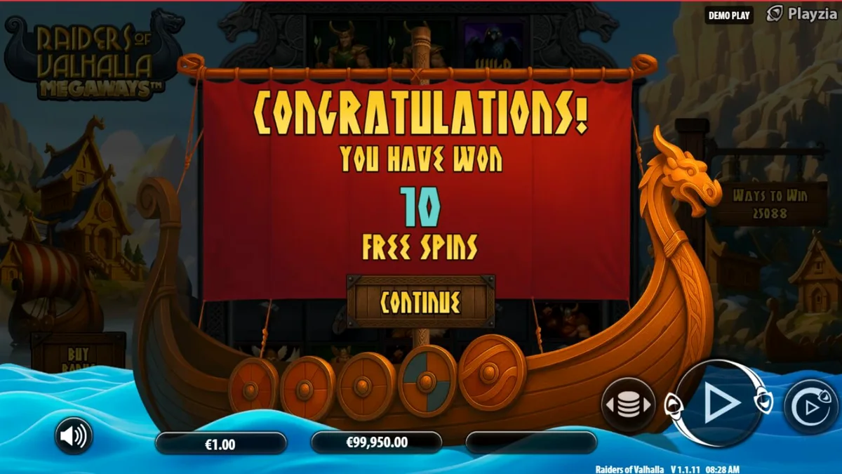 Prajurit Viking dan petir di latar belakang slot Raiders of Valhalla Megaways